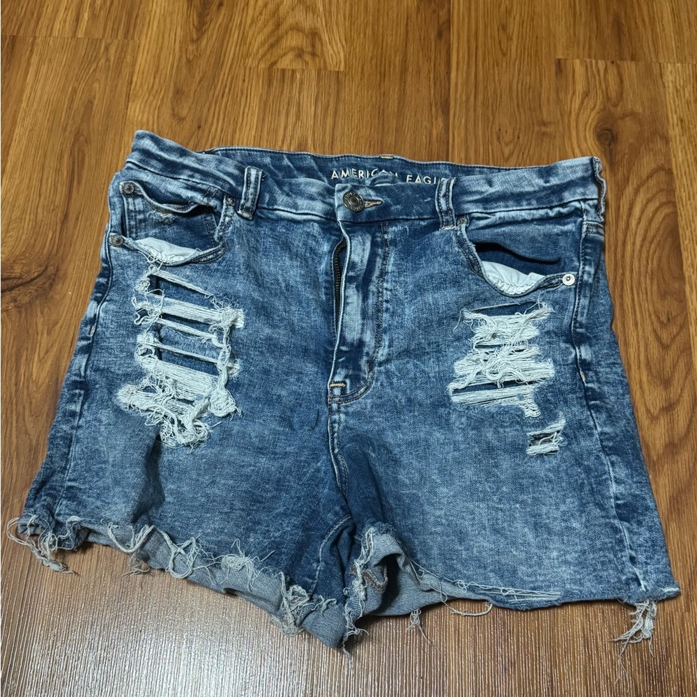 American Eagle Outfitters Women's Ripped Blue Jean Shorts